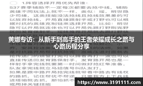 黄娜专访：从新手到高手的王者荣耀成长之路与心路历程分享